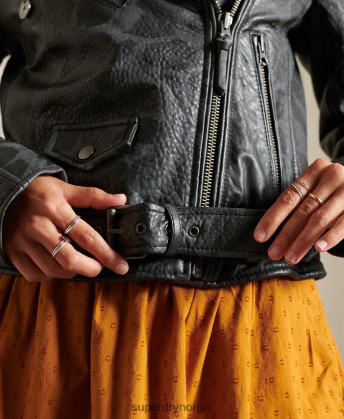 Superdry svart klær 86P46D5697 rocker cropped biker jakke i skinn kvinner