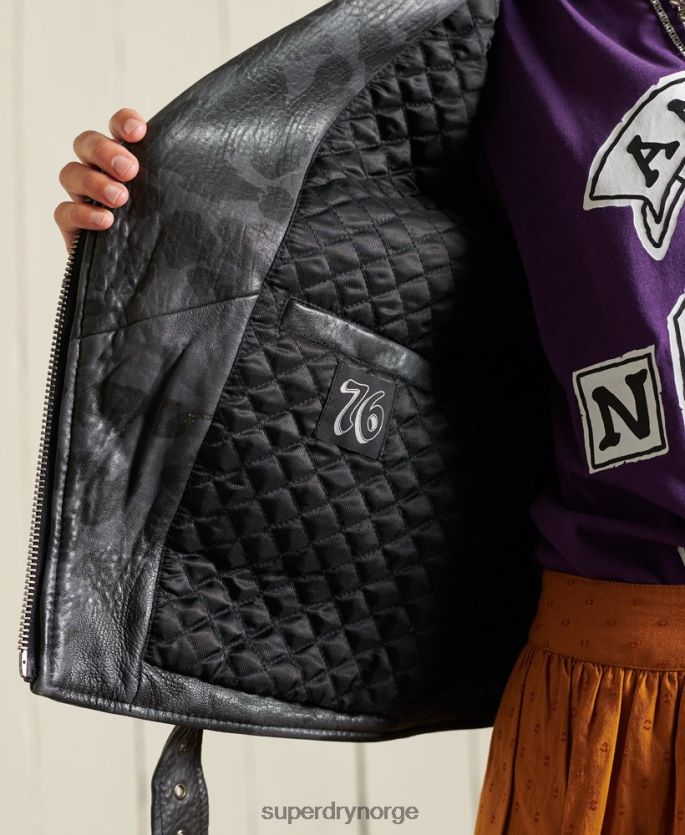 Superdry svart klær 86P46D5697 rocker cropped biker jakke i skinn kvinner