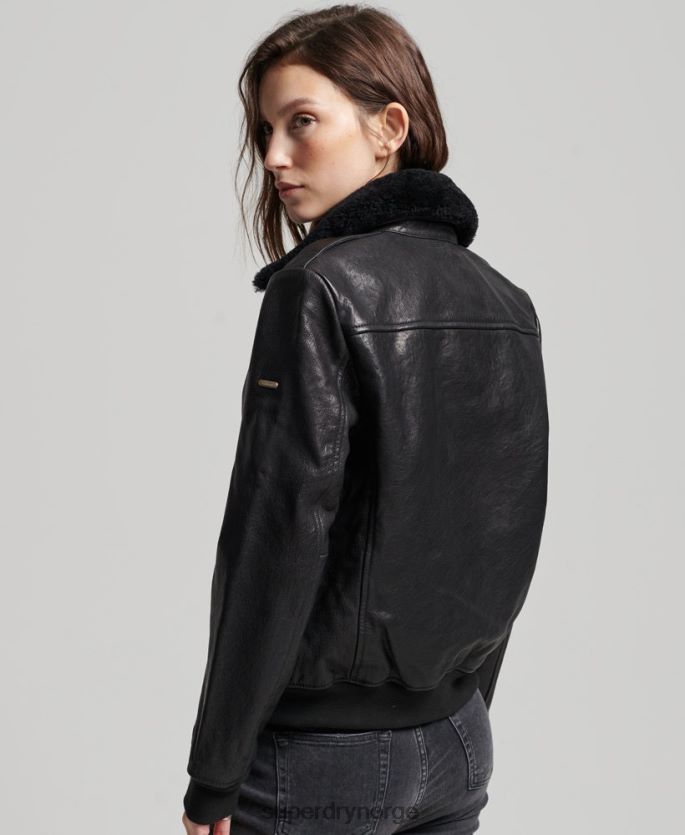 Superdry svart klær 86P46D5702 aviator flight skinnjakke kvinner
