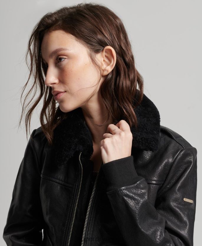 Superdry svart klær 86P46D5702 aviator flight skinnjakke kvinner