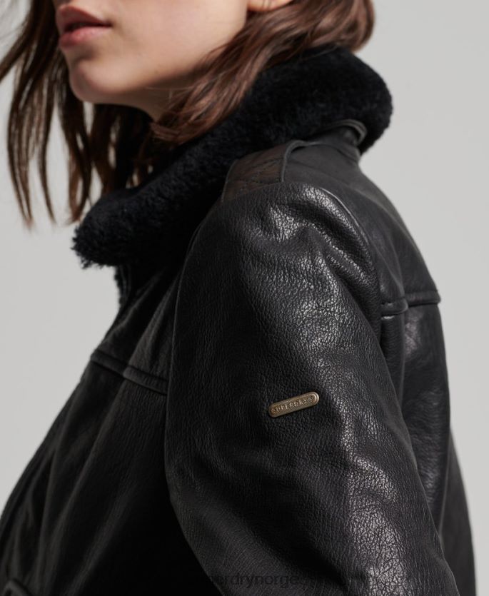 Superdry svart klær 86P46D5702 aviator flight skinnjakke kvinner