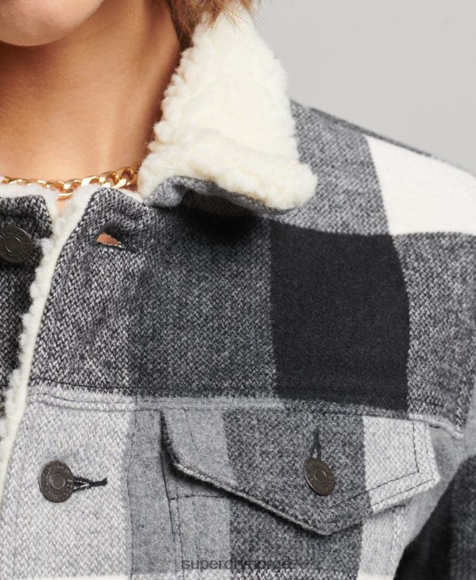 Superdry svart klær 86P46D5727 oversized ull sherpa trucker jakke kvinner