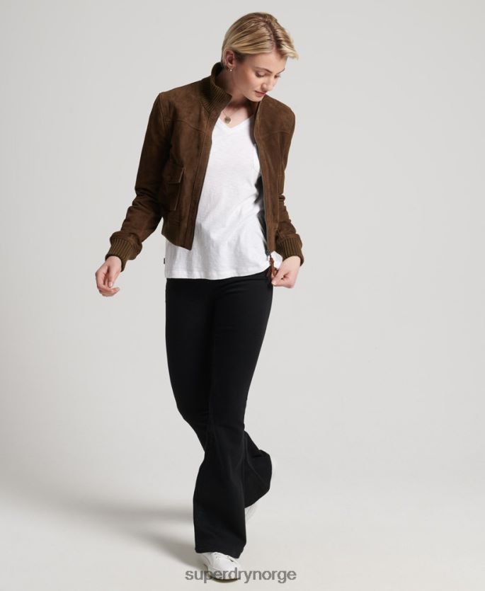Superdry tan klær 86P46D3700 studios strikket krage semsket bomberjakke kvinner