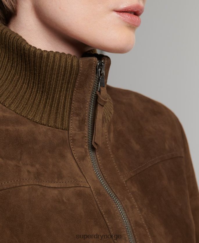 Superdry tan klær 86P46D3700 studios strikket krage semsket bomberjakke kvinner