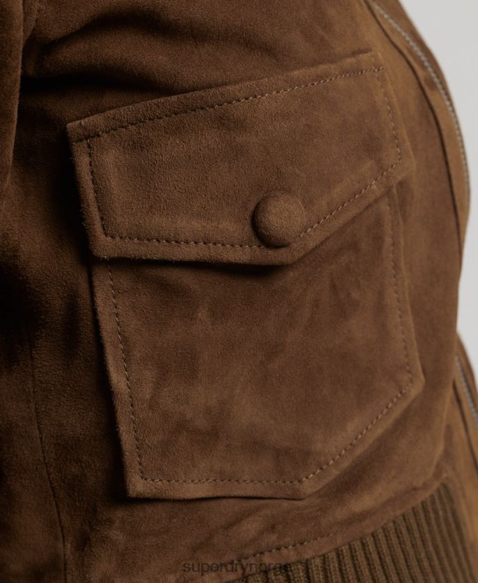 Superdry tan klær 86P46D3700 studios strikket krage semsket bomberjakke kvinner