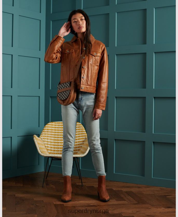 Superdry tan klær 86P46D3757 begrenset opplag tørt skinnjakke kvinner
