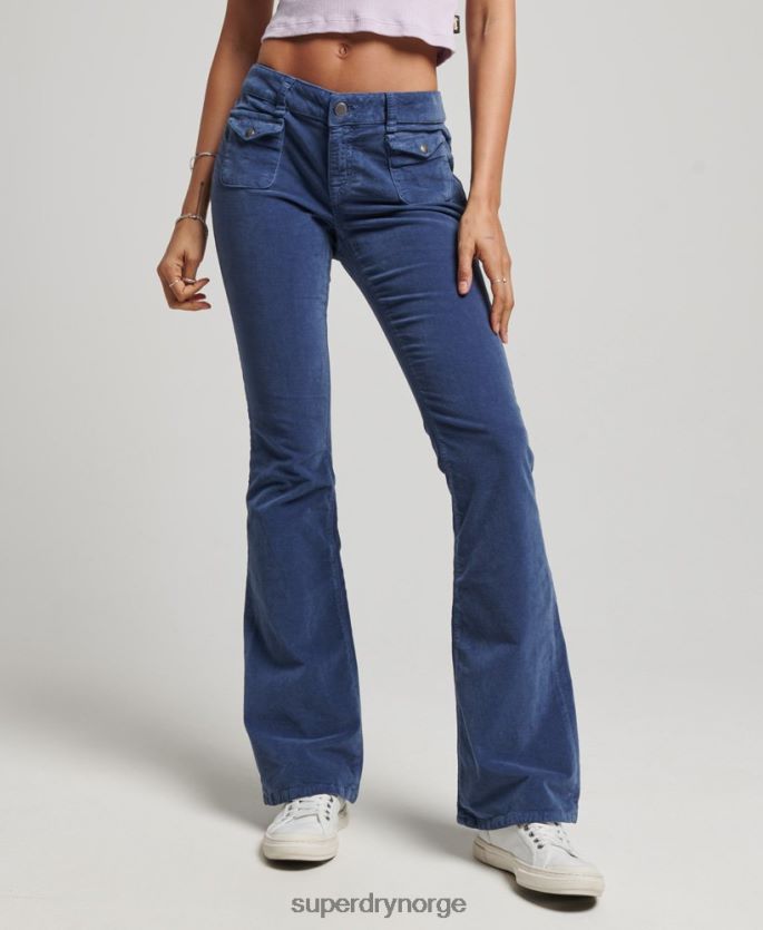 Superdry blå klær 86P46D2585 lav vekst fløyel flare jeans kvinner