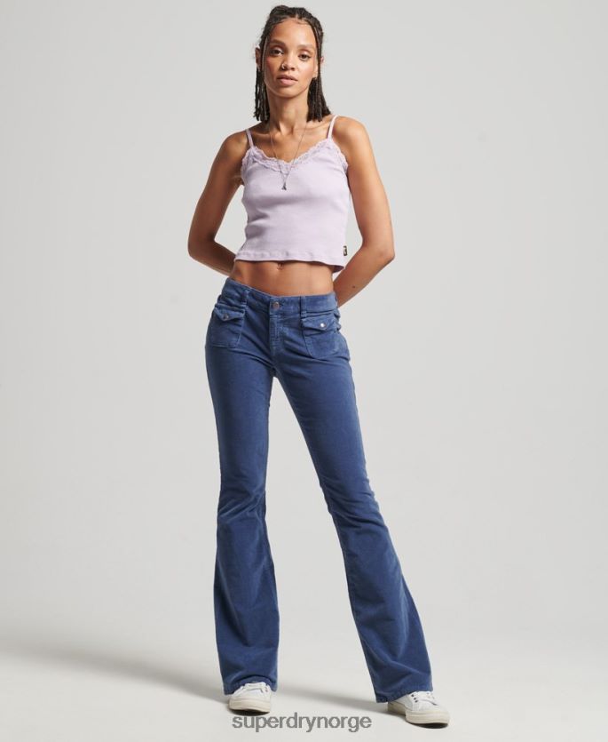 Superdry blå klær 86P46D2585 lav vekst fløyel flare jeans kvinner