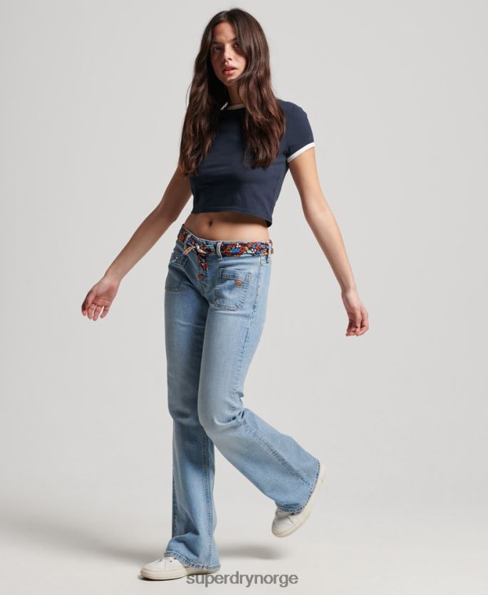 Superdry blå klær 86P46D3863 økologisk bomull vintage lavvekst slim flare jeans kvinner