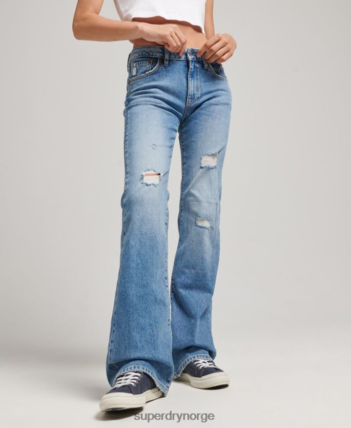 Superdry blå klær 86P46D3887 slim flare jeans i økologisk bomull med middels høyde kvinner