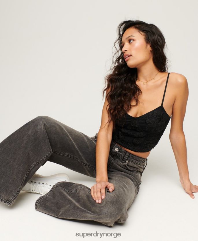 Superdry grå klær 86P46D3879 jeans med brede ben i økologisk bomull kvinner