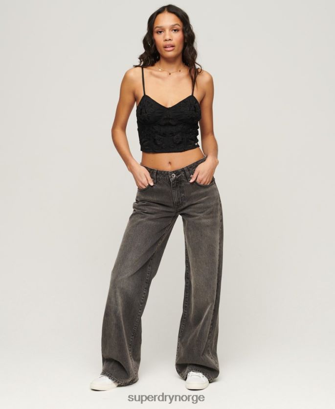Superdry grå klær 86P46D3879 jeans med brede ben i økologisk bomull kvinner