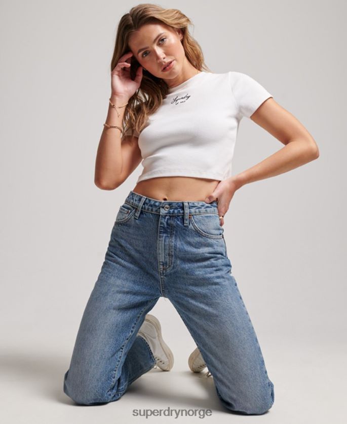 Superdry lyse blå klær 86P46D3869 rette jeans i økologisk bomull kvinner