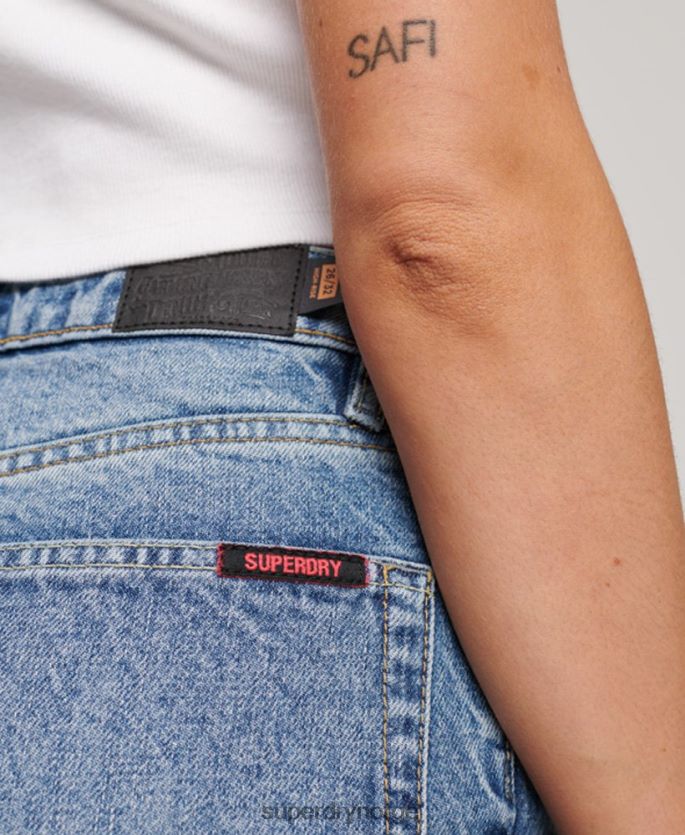 Superdry lyse blå klær 86P46D3869 rette jeans i økologisk bomull kvinner