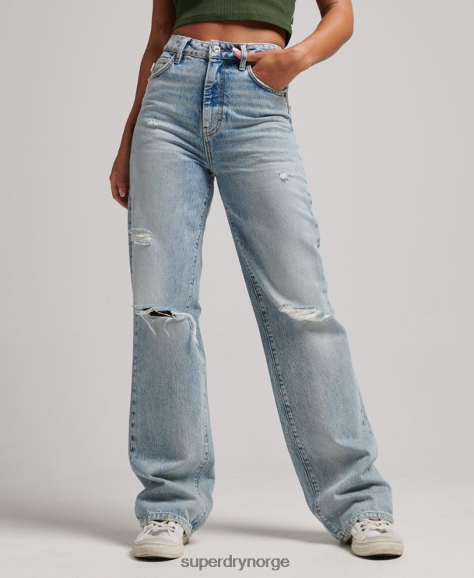Superdry lyse blå klær 86P46D3888 jeans med brede ben i økologisk bomull kvinner