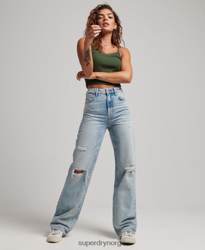 Superdry lyse blå klær 86P46D3888 jeans med brede ben i økologisk bomull kvinner