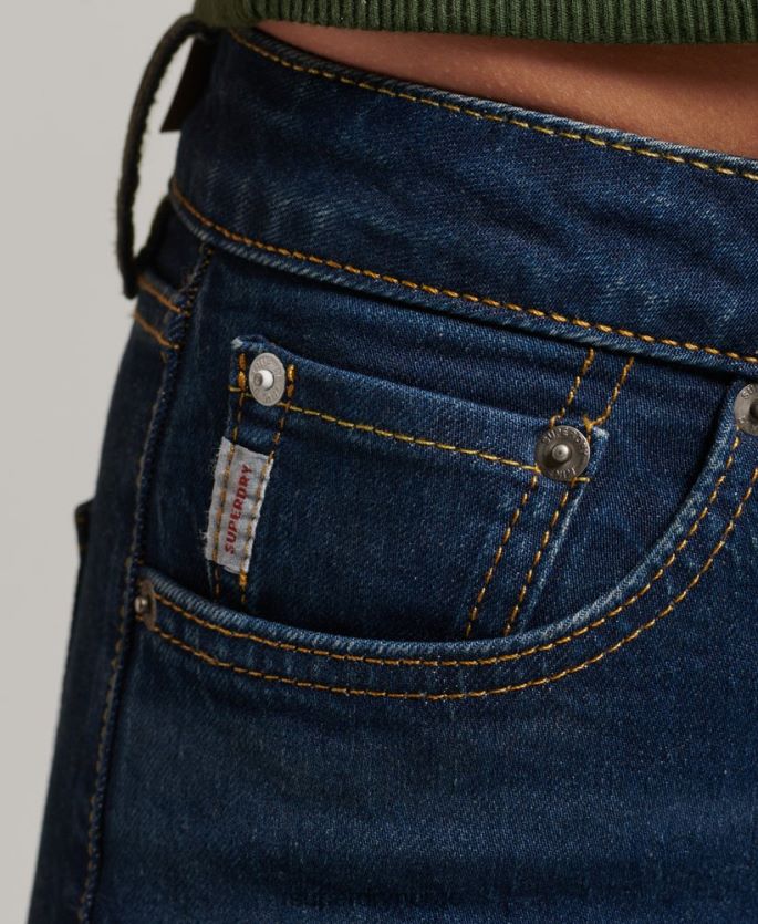 Superdry mørke blå klær 86P46D3883 slim flare jeans i økologisk bomull med middels høyde kvinner