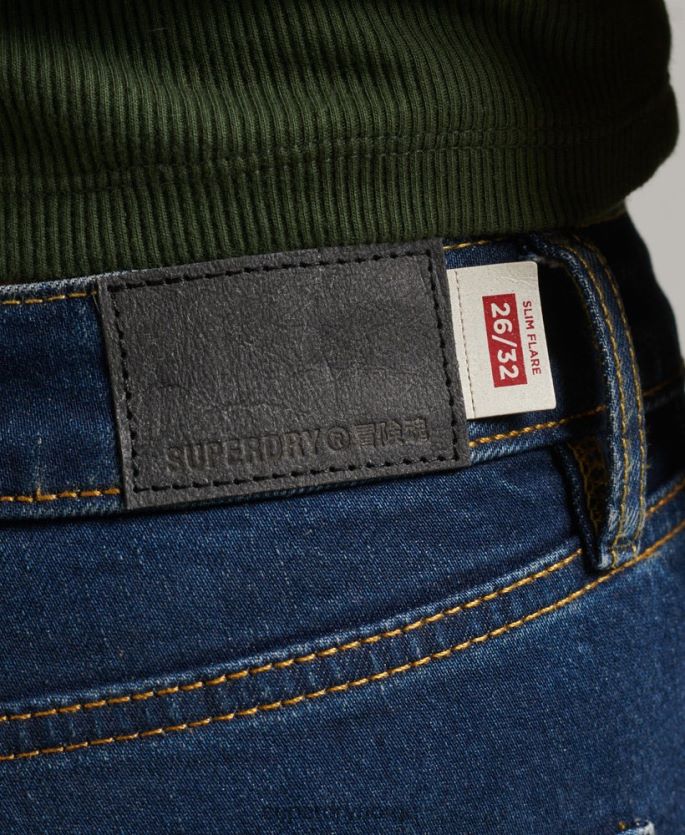 Superdry mørke blå klær 86P46D3883 slim flare jeans i økologisk bomull med middels høyde kvinner