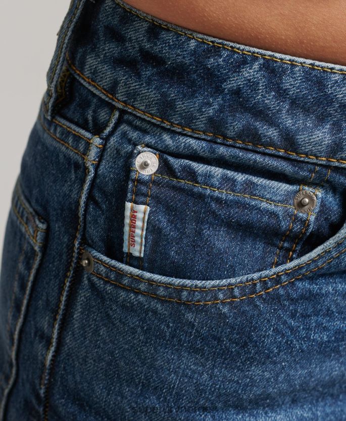 Superdry mørke blå klær 86P46D3892 rette jeans i økologisk bomull kvinner