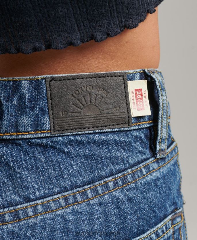 Superdry mørke blå klær 86P46D3892 rette jeans i økologisk bomull kvinner