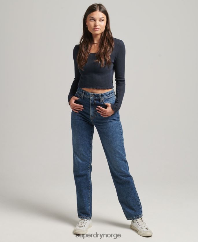 Superdry mørke blå klær 86P46D3892 rette jeans i økologisk bomull kvinner