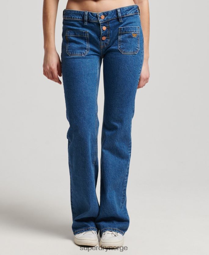 Superdry mørke blå klær 86P46D3893 økologisk bomull vintage lavvekst slim flare jeans kvinner