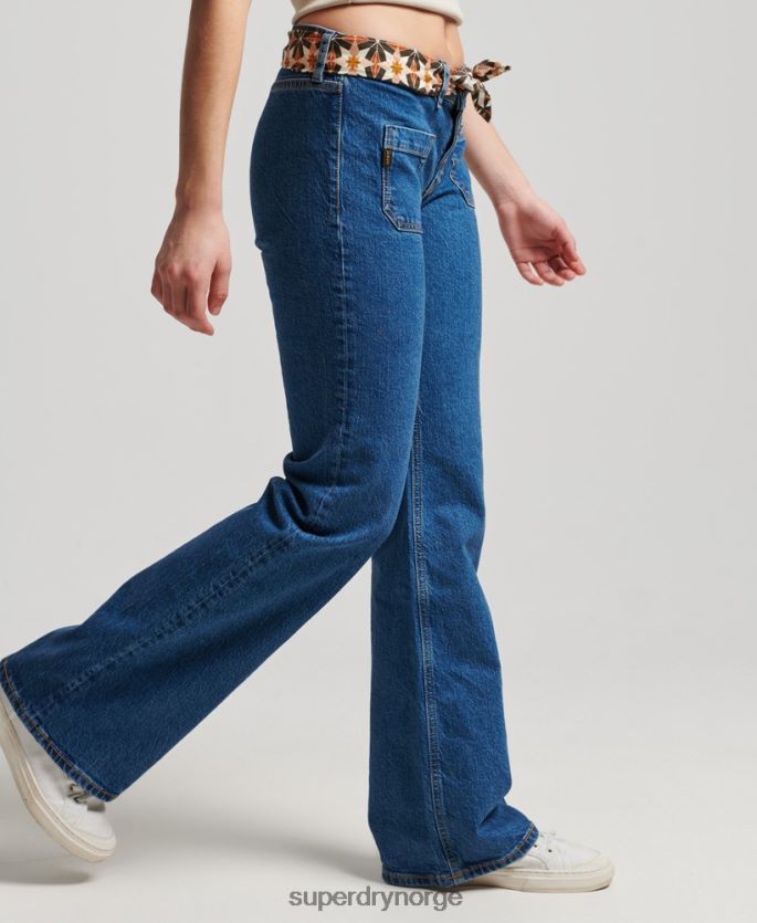 Superdry mørke blå klær 86P46D3893 økologisk bomull vintage lavvekst slim flare jeans kvinner