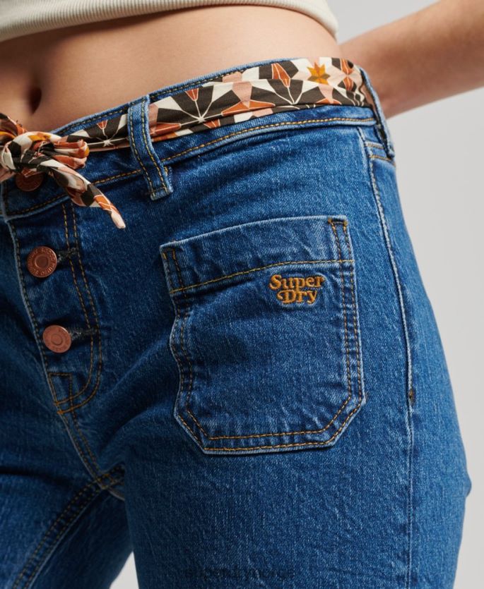 Superdry mørke blå klær 86P46D3893 økologisk bomull vintage lavvekst slim flare jeans kvinner