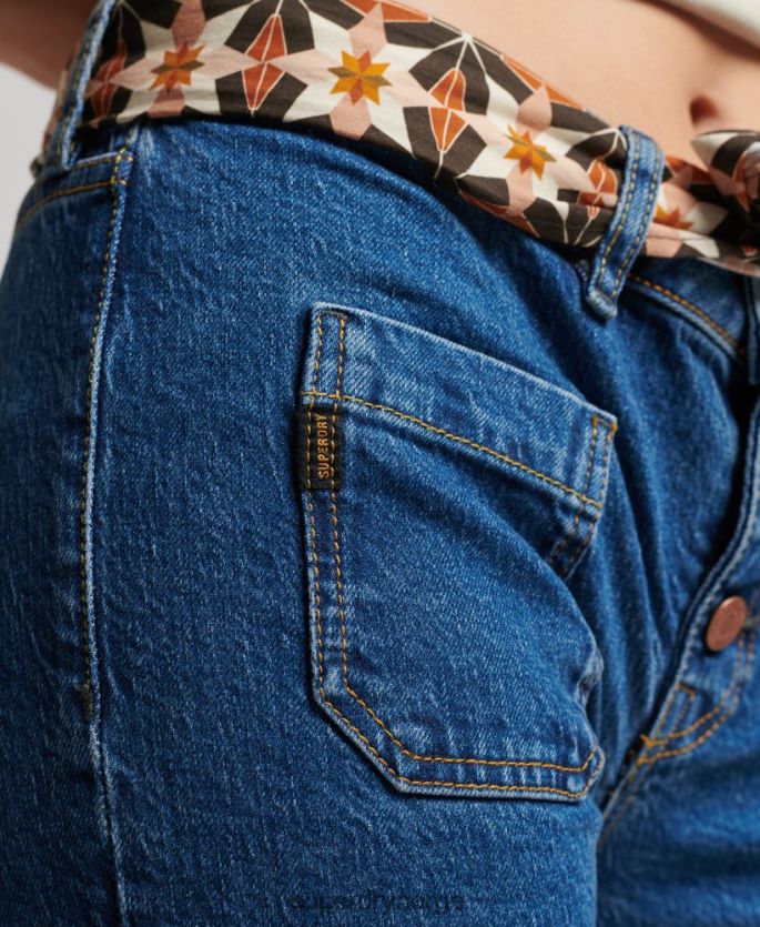 Superdry mørke blå klær 86P46D3893 økologisk bomull vintage lavvekst slim flare jeans kvinner