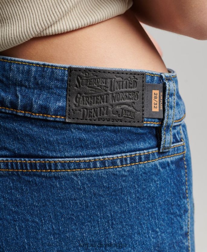 Superdry mørke blå klær 86P46D3893 økologisk bomull vintage lavvekst slim flare jeans kvinner
