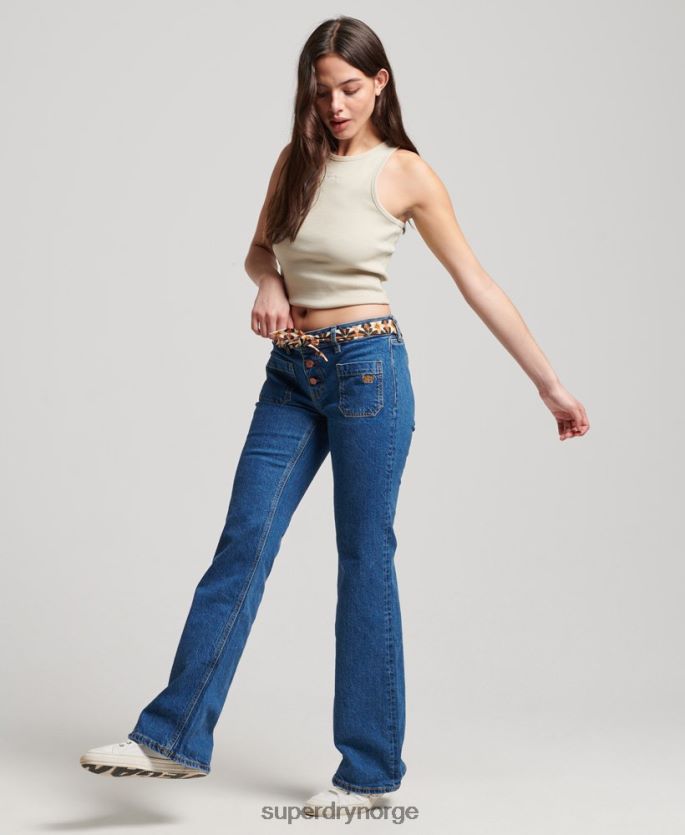 Superdry mørke blå klær 86P46D3893 økologisk bomull vintage lavvekst slim flare jeans kvinner