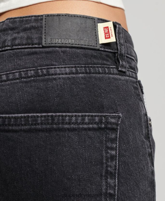 Superdry svart klær 86P46D3876 slim flare jeans i økologisk bomull med middels høyde kvinner