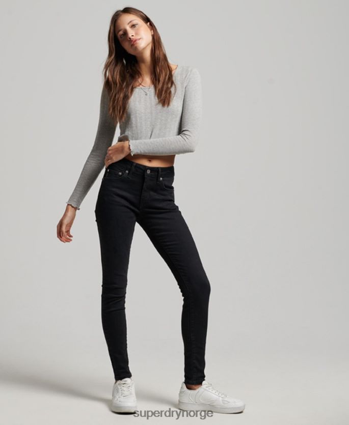 Superdry svart klær 86P46D3882 organisk bomull vintage mellomhøye skinny-jeans kvinner