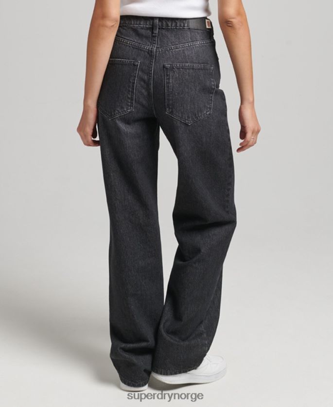 Superdry svart klær 86P46D3886 jeans med brede ben i økologisk bomull kvinner