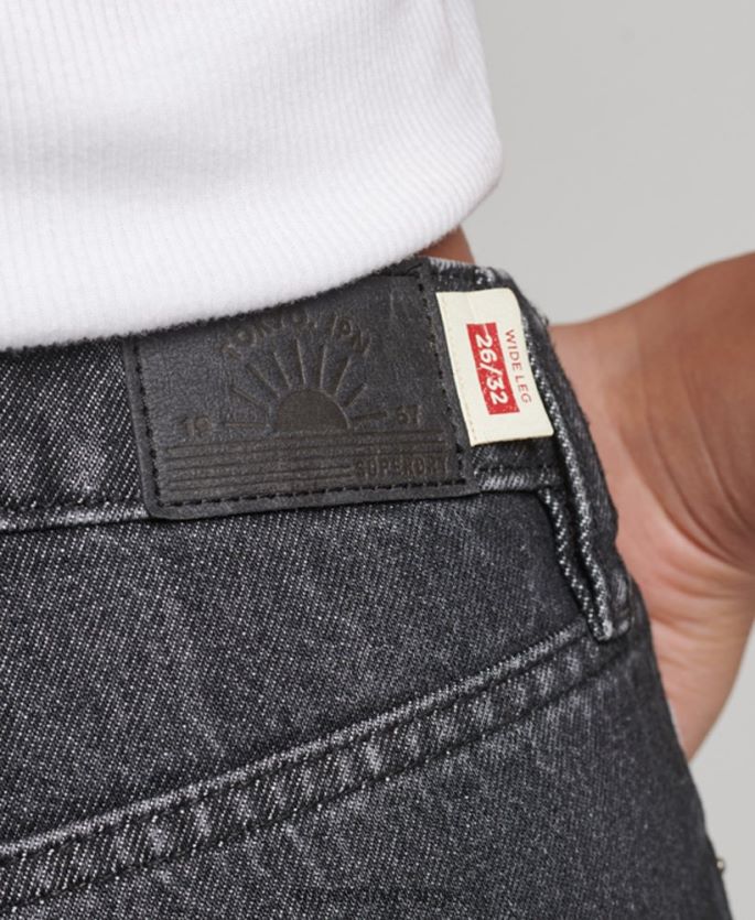 Superdry svart klær 86P46D3886 jeans med brede ben i økologisk bomull kvinner