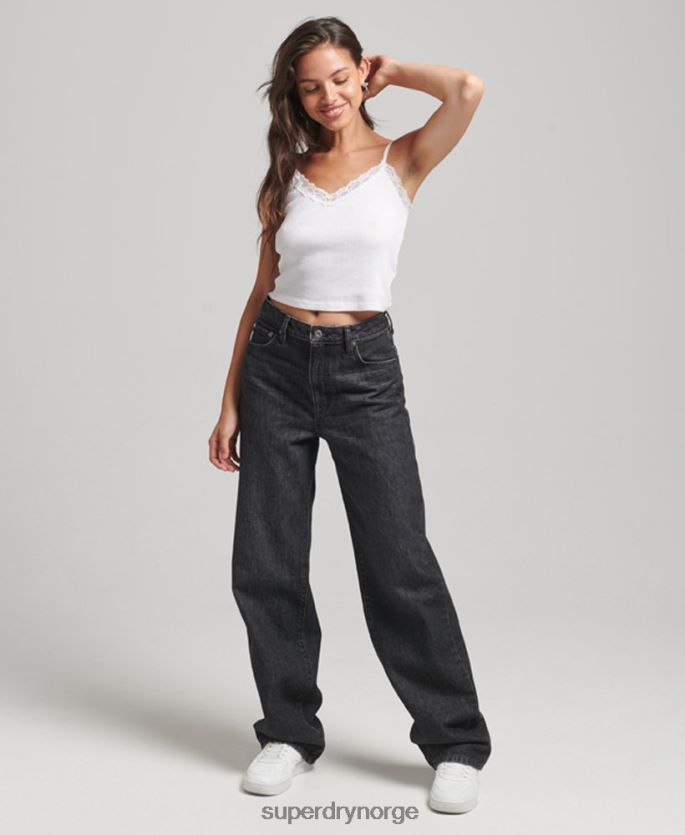Superdry svart klær 86P46D3886 jeans med brede ben i økologisk bomull kvinner