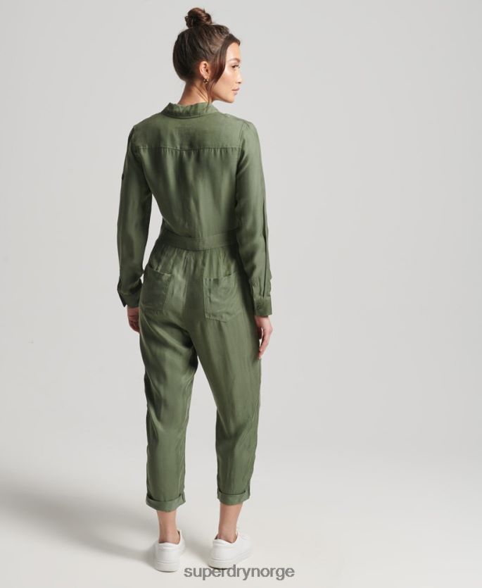 Superdry grønn klær 86P46D4104 cupro langermet skjorte jumpsuit kvinner