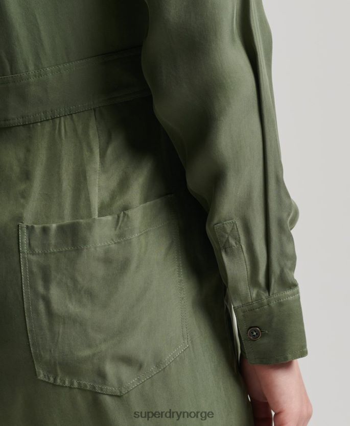 Superdry grønn klær 86P46D4104 cupro langermet skjorte jumpsuit kvinner