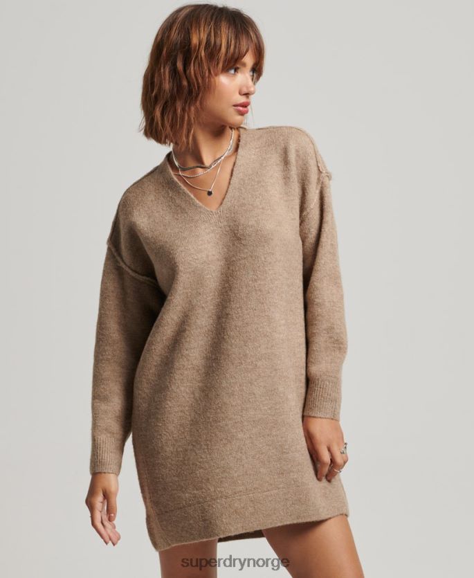 Superdry beige klær 86P46D2421 strikket genserkjole med v-hals kvinner