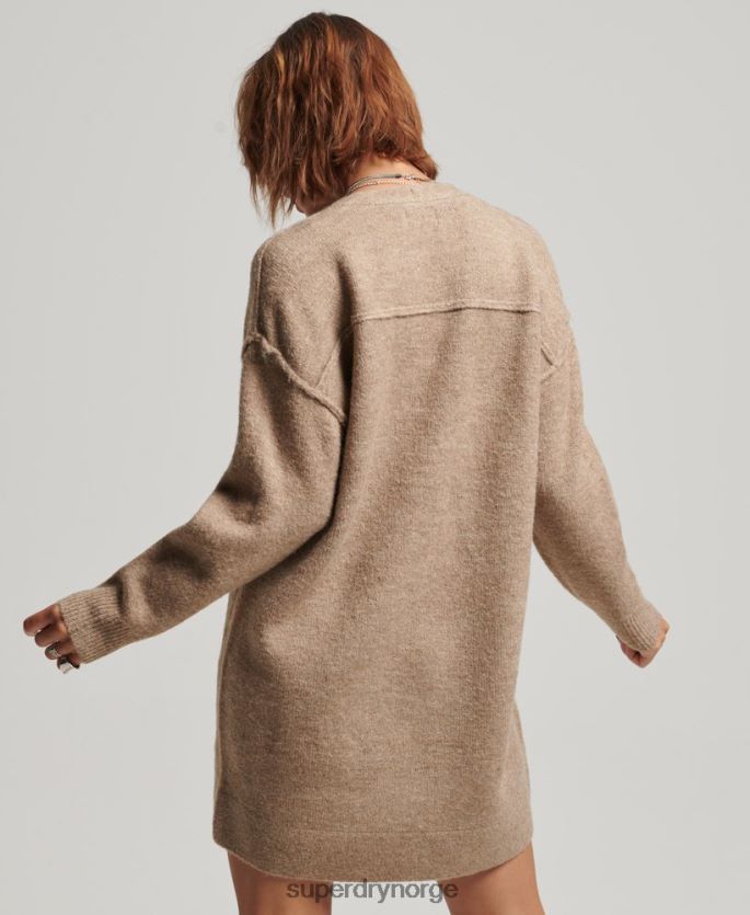 Superdry beige klær 86P46D2421 strikket genserkjole med v-hals kvinner