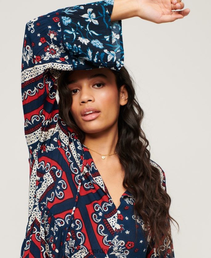 Superdry blå klær 86P46D2094 60-talls minikjole med flare ermer kvinner