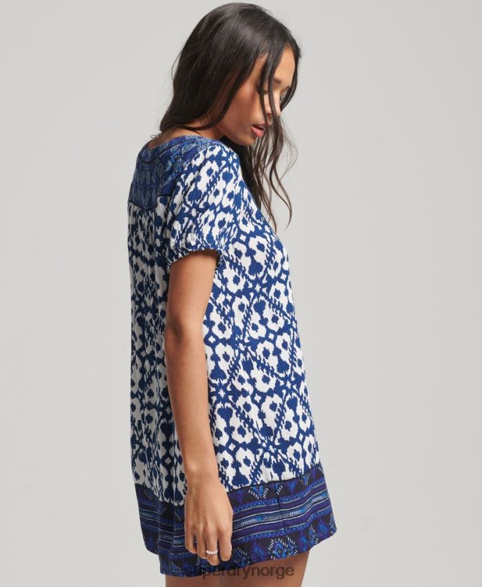 Superdry blå klær 86P46D2182 vintage minikjole med hakk hals kvinner