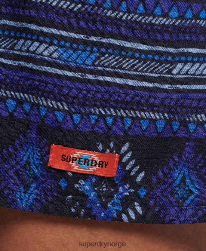 Superdry blå klær 86P46D2182 vintage minikjole med hakk hals kvinner