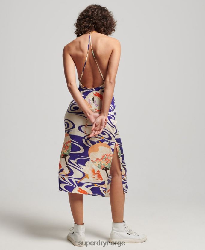 Superdry blå klær 86P46D2397 trykt midi slip kjole kvinner