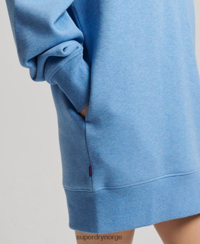 Superdry blå klær 86P46D2464 svettekjole med brodert logo i økologisk bomull kvinner