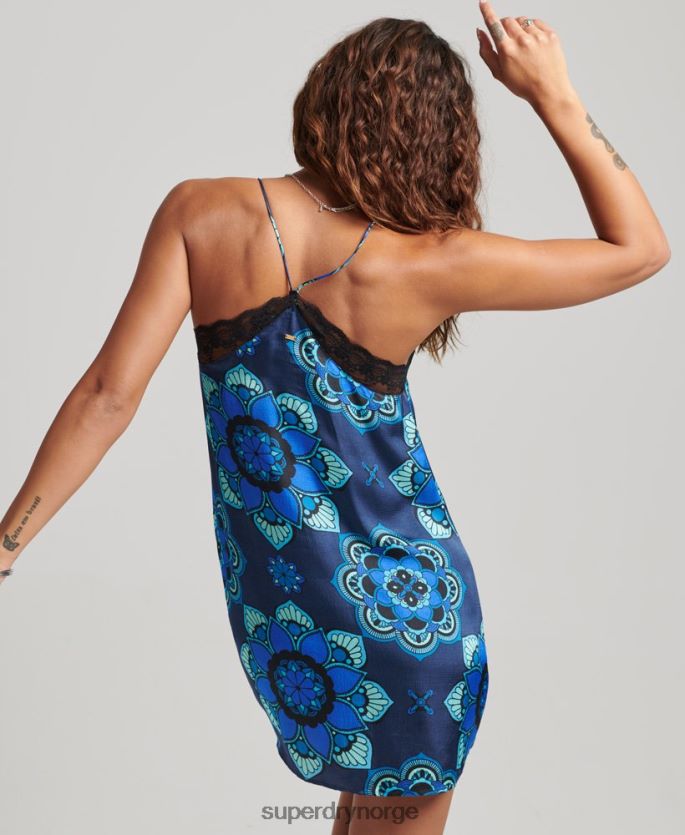 Superdry blå klær 86P46D2510 minikjole i sateng med blonder kvinner