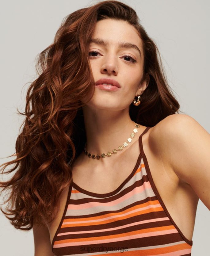 Superdry brun klær 86P46D2046 jersey stripe cami midikjole kvinner