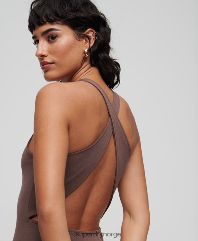 Superdry brun klær 86P46D2362 jersey cross back mini kjole kvinner