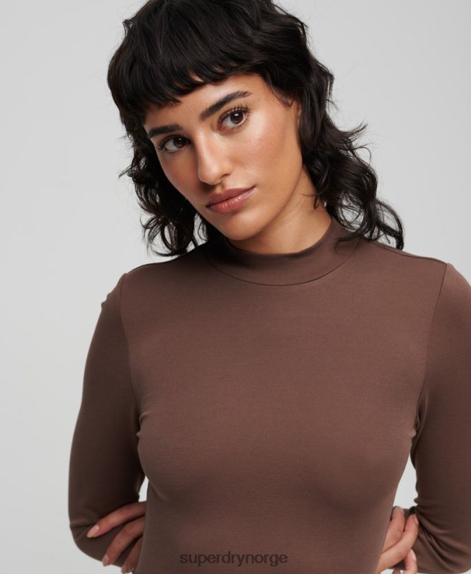 Superdry brun klær 86P46D2367 mock hals jersey mini kjole kvinner
