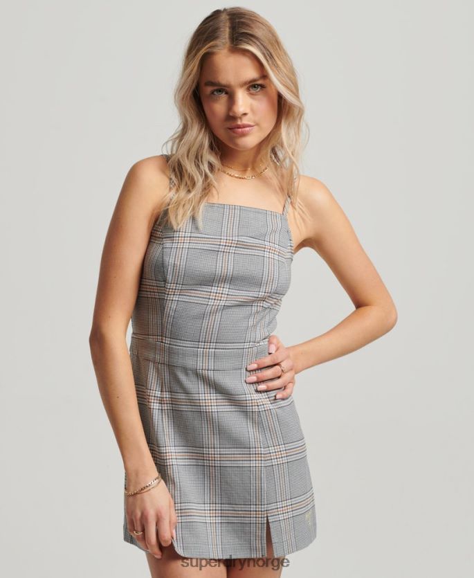 Superdry grå klær 86P46D2475 vintage rutete cami minikjole kvinner